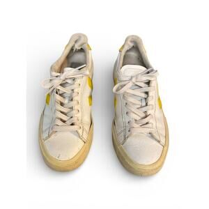 VEJA Womens Campo Sneaker Size 6 Chromefree White Yellow Leather Trainer *FLAWS*